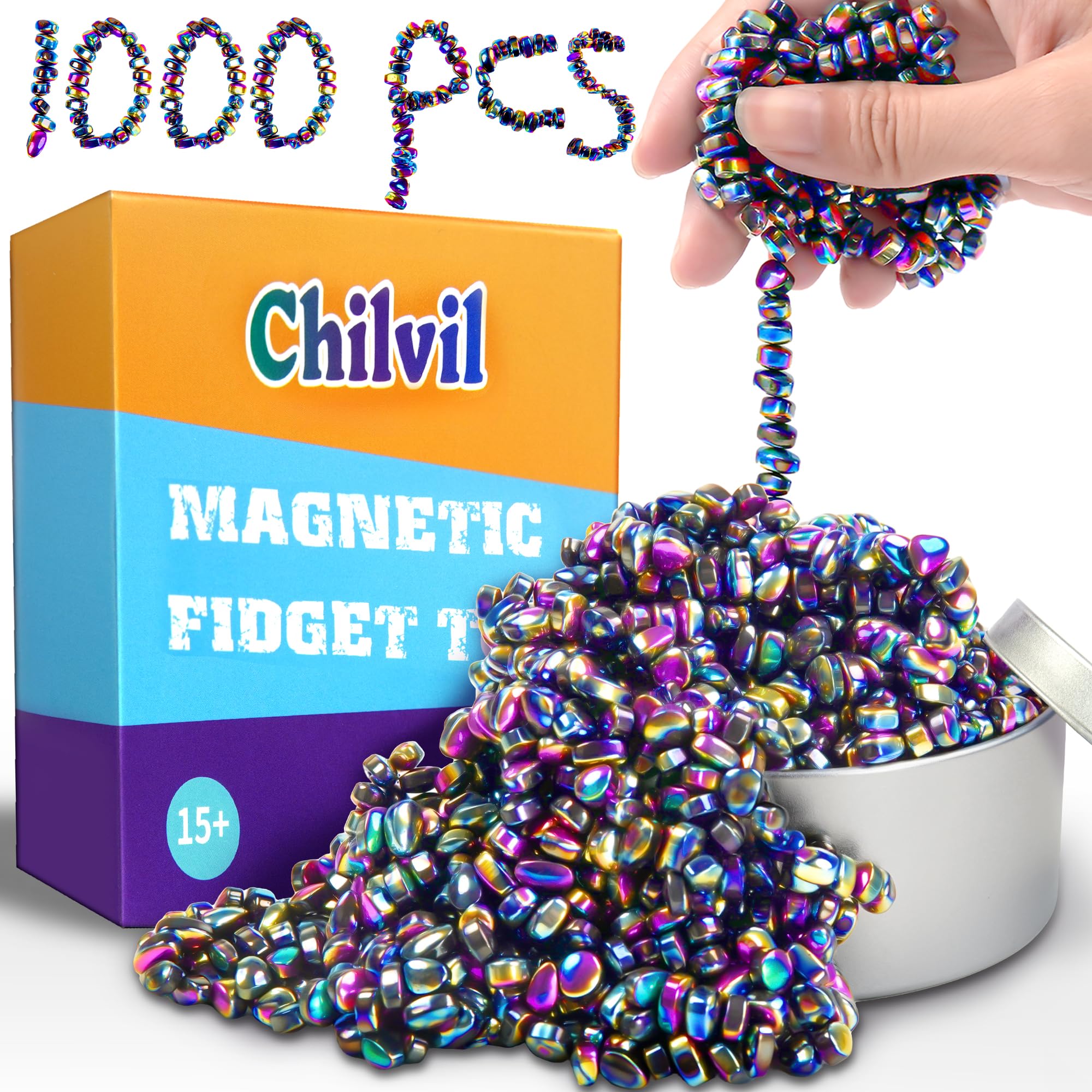 View 1 of 1000pcs Easter Basket Stuffers for Teens Boy, Fidget Toys Metal Balls Stones Beads Quiet Office Desk Stress Anxiety Relief Cool Gadget Sensory Autism Ferrite Putty Valentines Day Gifts for Him