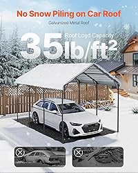 VEVOR Heavy Duty Metal Carport, 10' x 15' Outdoor