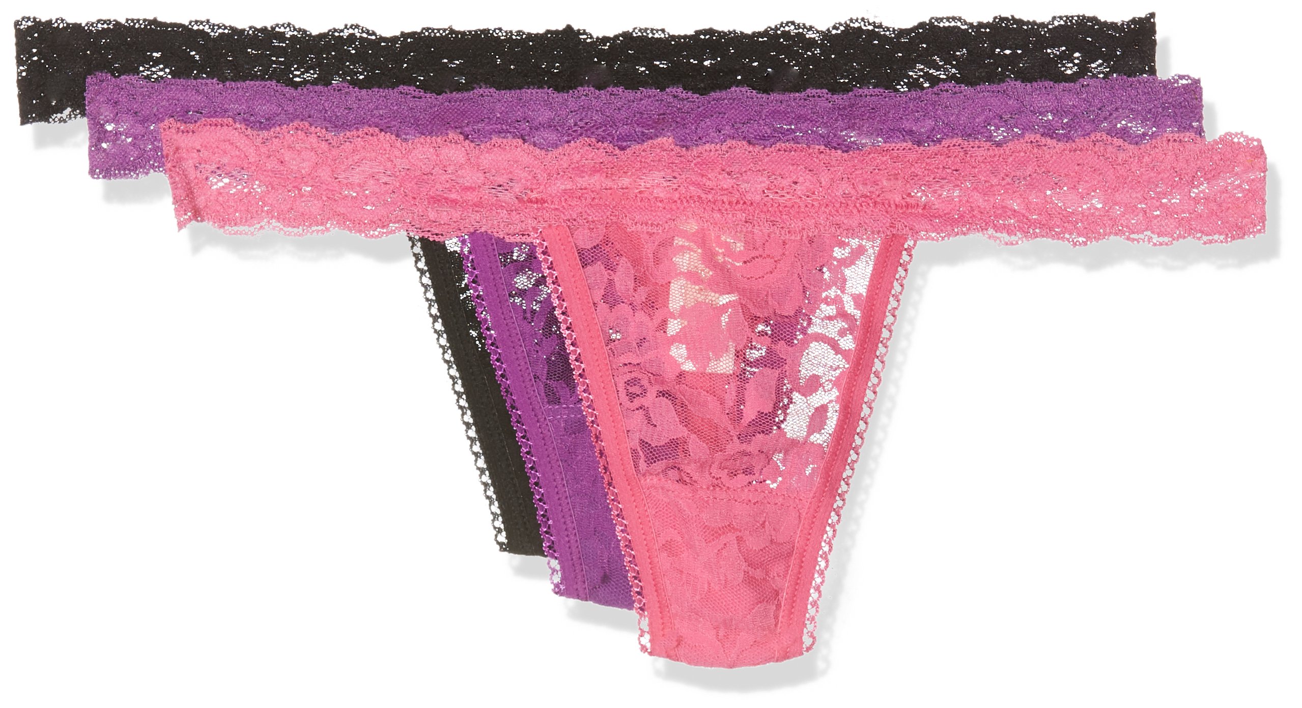 Sylvie Flirty Lingerie Women's Abby String, Pack of 3 - Purple/Pink/Black, One size