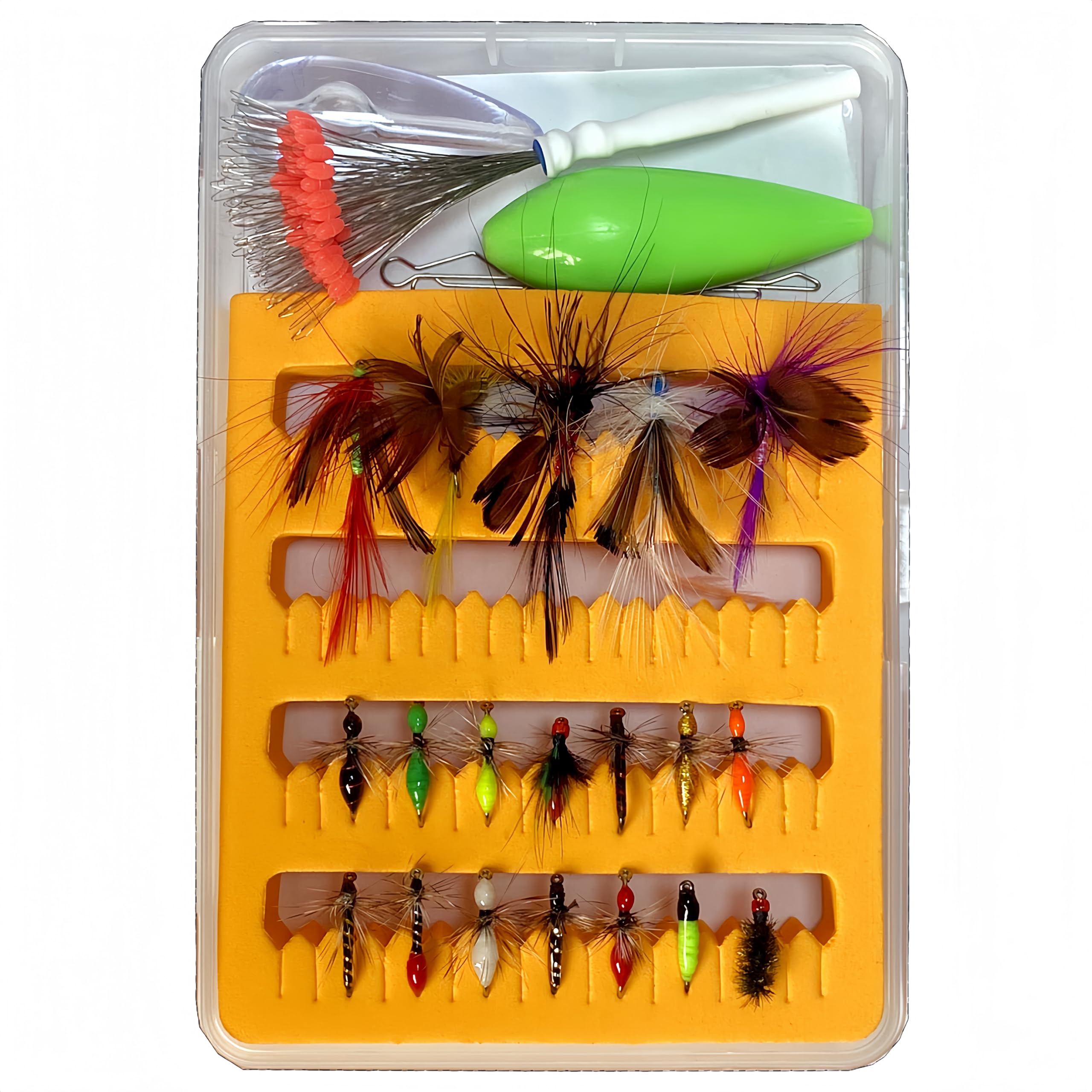 RuiJiaXiang fly fishing lures mix set included in plastic fishing tackle box (set-a)