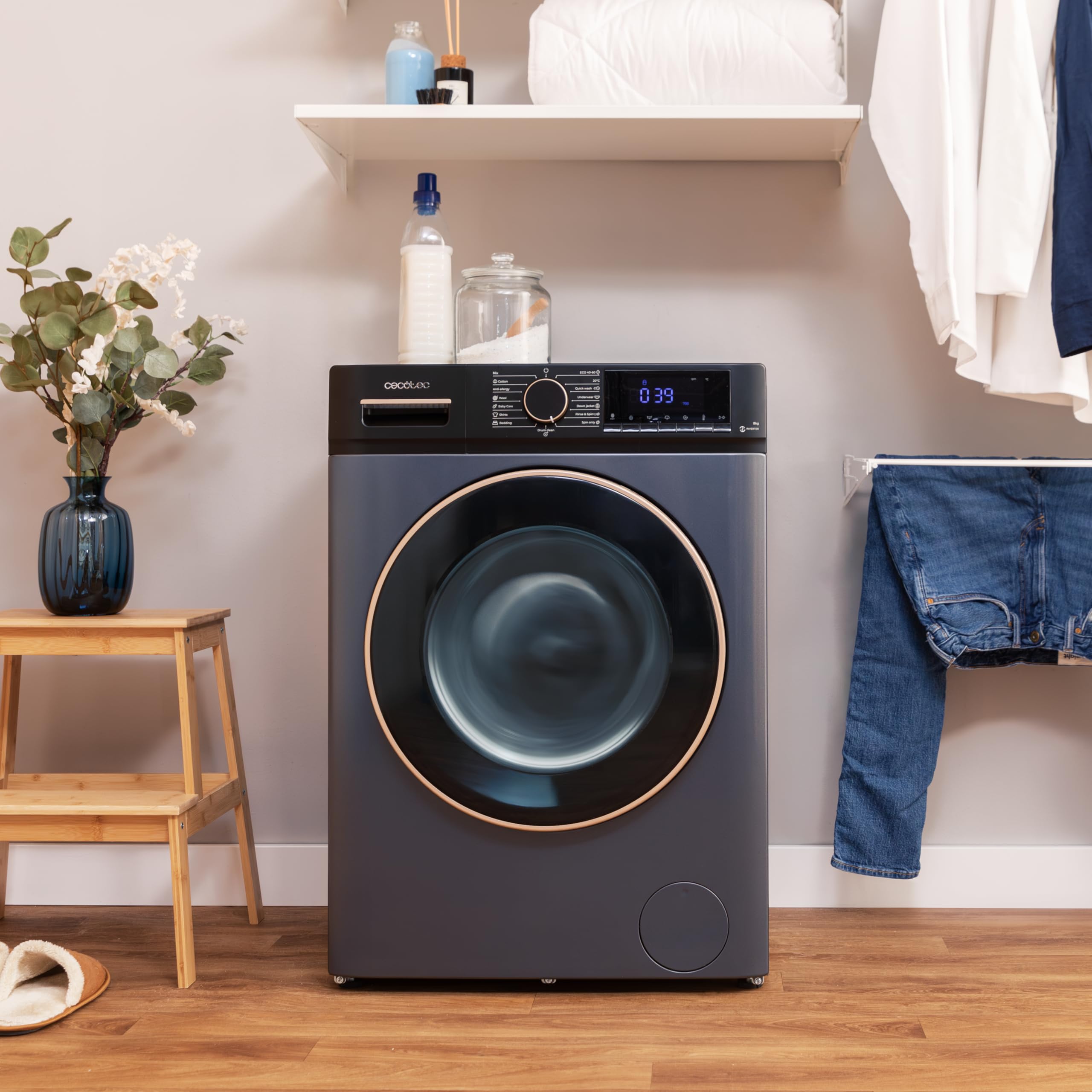 Cecotec Waschmaschine 10Kg Frontlader Bolero DressCode 10610 Inverter Ice Blue A 1400 U/min, Steam Max, Inverter Plus Motor, 15Prog, OnSmart, Smooth Wash, Stop&Go, Antibakterielle Dichtung, Drum Clean 6