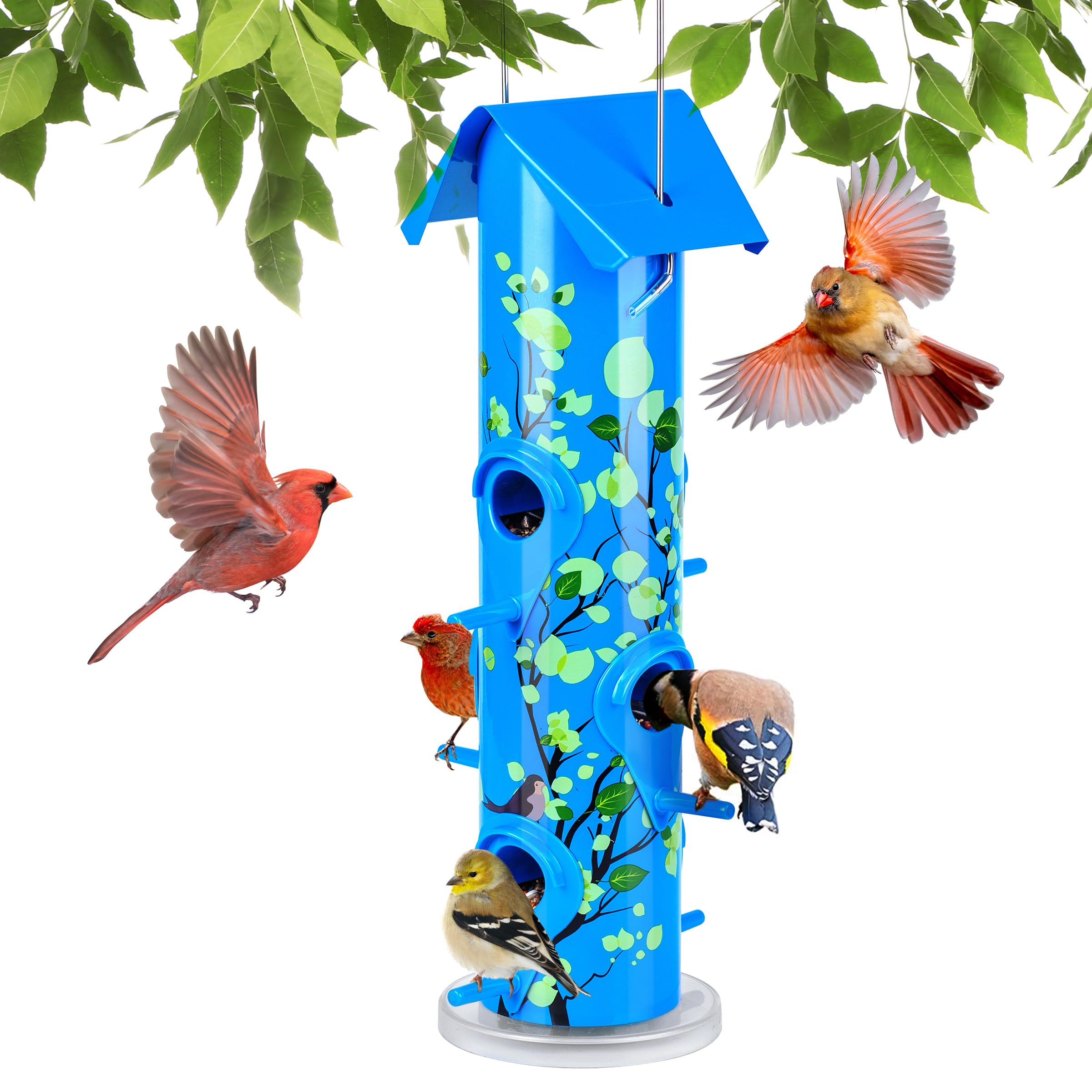 Photo 1 of Kingsyard Metal Bird Feeders for Outdoors Hanging, 6-Ports Tube Bird Feeder, 14 inch, Durable & Weatherproof, Large Capacity for Attracting Wild Birds (Blue)