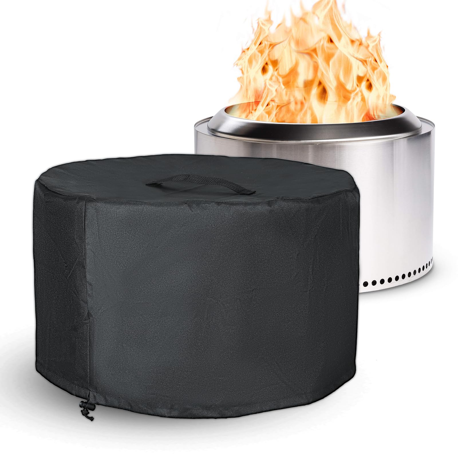 Surieen 22" Round Fire Pit Cover, Outdoor Garden Firepit Patio Heater Cover Waterproof, 600D Oxford Fabric Firepit Covers Compatible with Solo Stove Bonfire Yukon Cover, Black, 22"D X 16"H (M)