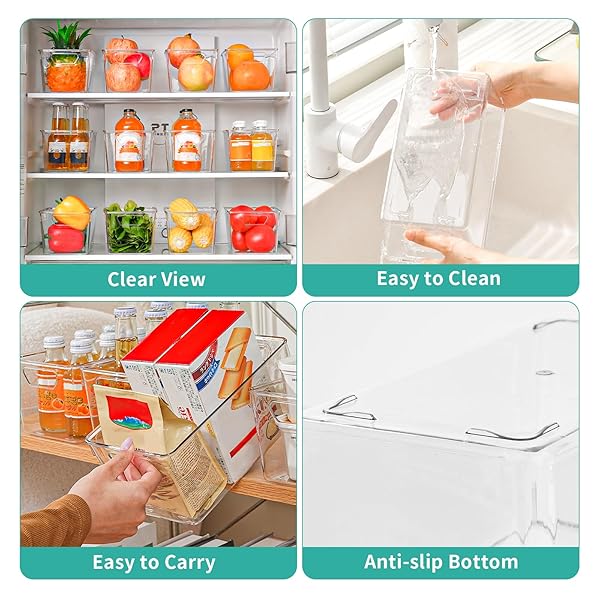 12 PACK SMALL CLEAR PLASTIC STORAGE BINS, ACRYLIC KITCHEN ORGANIZER AND STORAGE BINS, FRIDGE ORGANIZER, SMALL PLASTIC CONTAINERS BINS, CABINET ORGANIZER FOR PANTRY,BATHROOM,REFRIGERATOR, SHELF