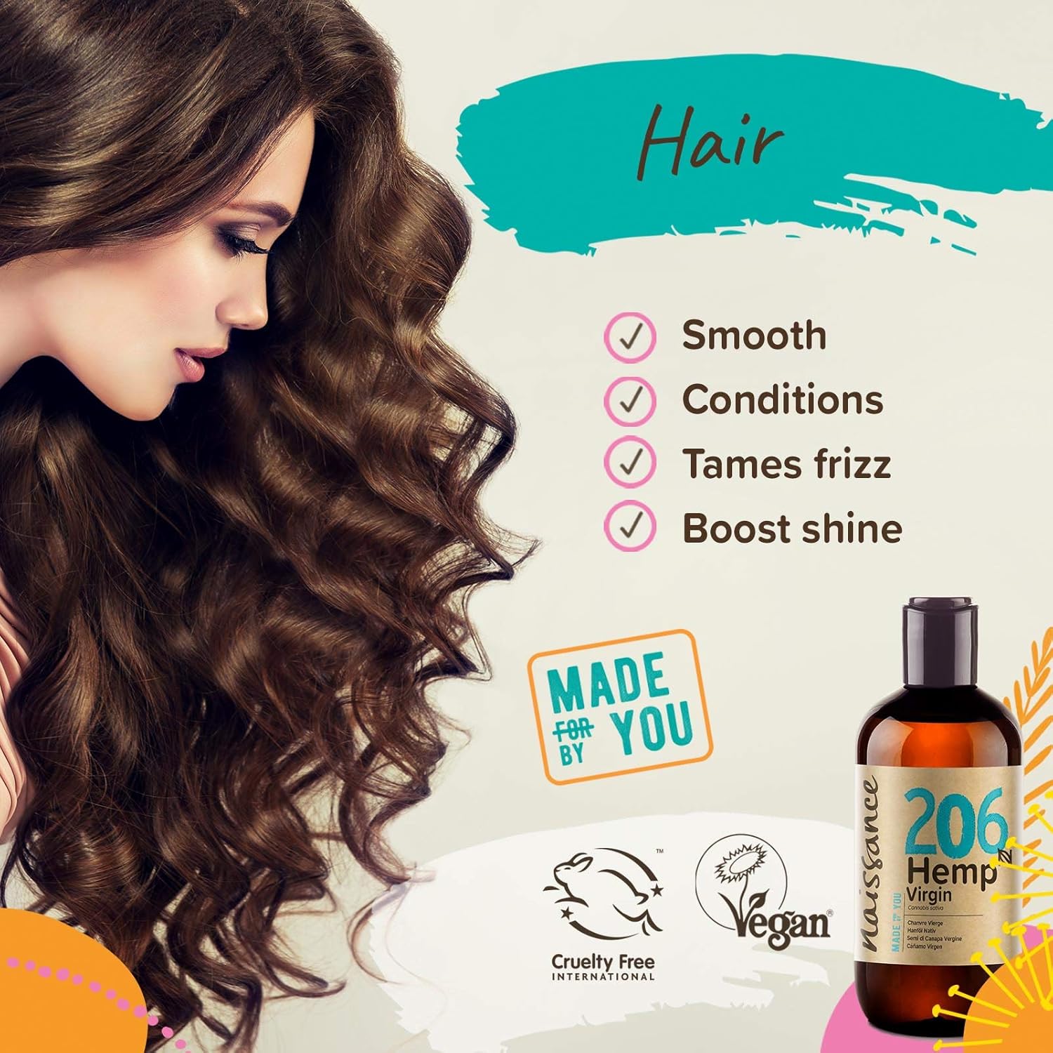 Naissance Cold Pressed Hemp Seed Oil (No. 206) - 225ml - Natural Moisturiser for Skin Face, Beard, Nails, Hair, Body, Scalp - Image 5