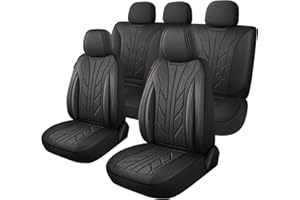 CAROMOP Luxury Faux Leather&Fabric Car Seat Covers Full Set with Breathable 3D Foam Back Support,Universal Comfortable Seat Covers for Cars,Trucks,SUVs, Front Armrests Compatible(5-Seat Black)