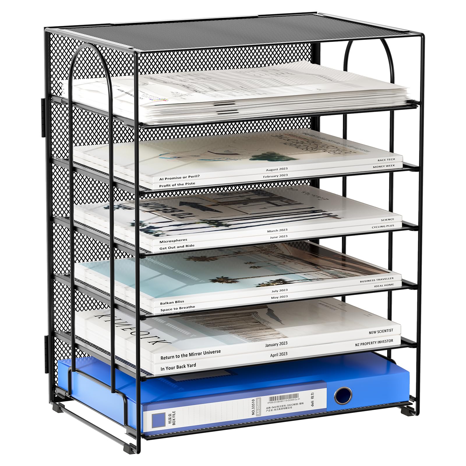EasyPAG 6 Tier Desktop A4 Mesh in Tray Office Desk File Holder Paper Organiser Magazine Storage Shelf Filing Rack,Black