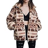 MYHALF Womens Valentine Sweaters Western Aztec Print Zip up Hoodie Sherpa Fleece Jacket Coat with Pockets Casual Warm Outwear