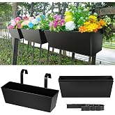 3 Pcs Large Hanging Flower Pots for Railing Or Fence 16 Inch Railing Planter Box for Any Balcony, Porch or Deck Countryside Style Window Planter Boxes Are Perfect to Herbs &amp; Flowers for Garden (Black)