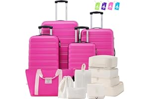 Merax Luggage sets of 13 Piece 16 20 20 28 IN Carry on Luggage Hard Case Pink Luggage Expandable Checked Luggage Suitcase Set with Wheels