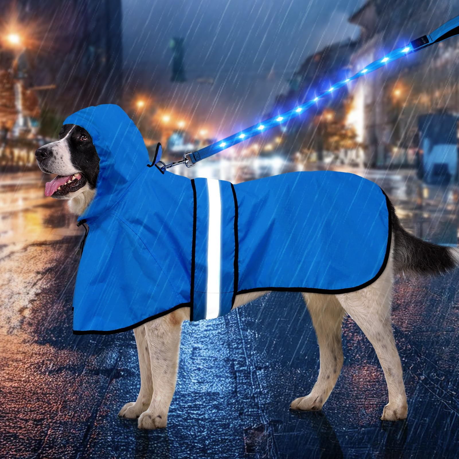 Weesiber Dog Coats Waterproof - Adjustable Dog Raincoat with Reflective Strip, Lightweight Rain Jacket for Small to X-Large Dogs (X-Large, Blue)
