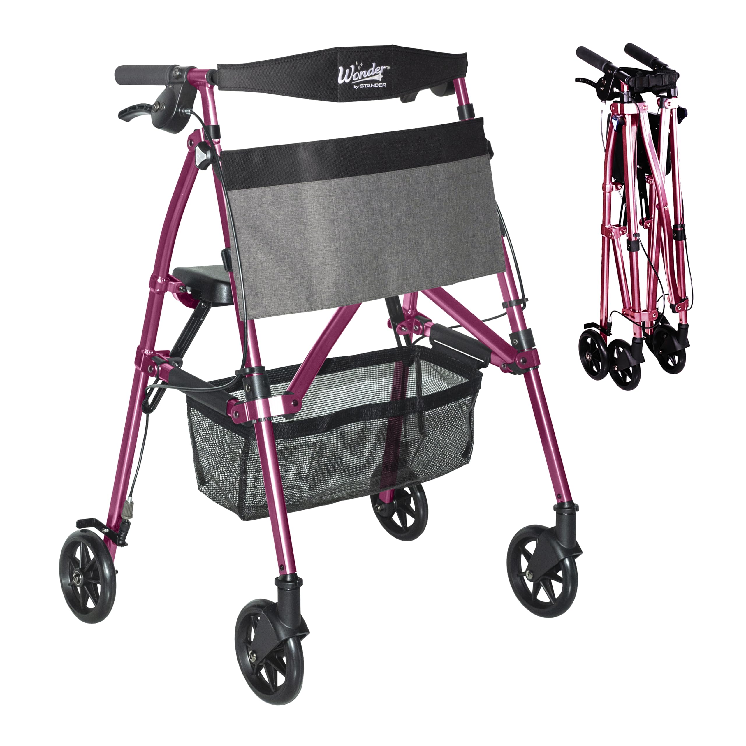 Stander EZ Fold-N-Go Rollator, Lightweight Folding 4 Wheel Rollator with Seat and Lockable Brakes, Elderly Limited Mobility Aid, Regal Rose (Eligible for VAT Relief in the UK)