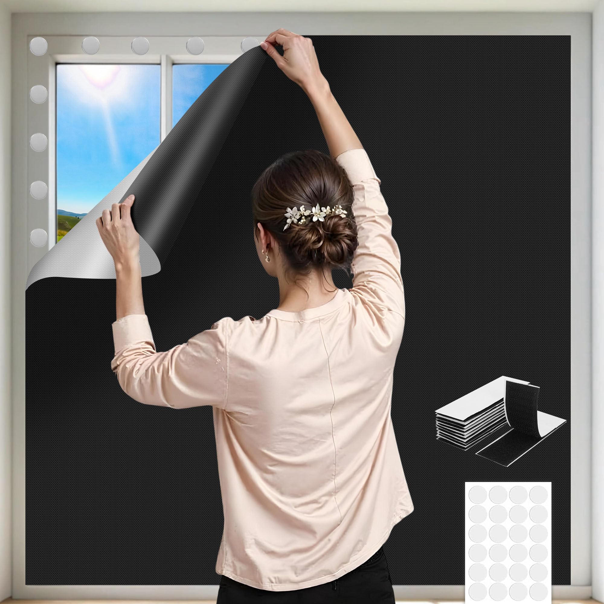 118" x 57" Blackout Curtains for Bedroom Portable Window Blinds Cover Adhesive Thermal Blackout Blinds No Drill Guard Blind for Window Shades Temporary Room Darkening Shades for Skylight RV Dorm
