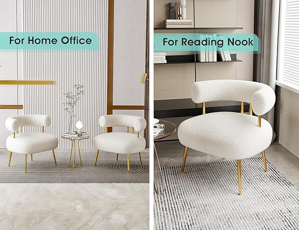 SEYNAR MID CENTURY SHERPA BOUCLE ACCENT CHAIR, ROUND UPHOLSTERED BARREL ARM CHAIR FOR SMALL SPACES, FLUFFY SIDE CORNER SOFA CHAIR FOR LIVING ROOM, BEDROOM, VANITY, OFFICE, READING NOOK(CREAM WHITE)