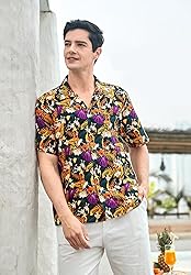 HISDERN Mens Hawaiian Beach Shirt Cotton Short