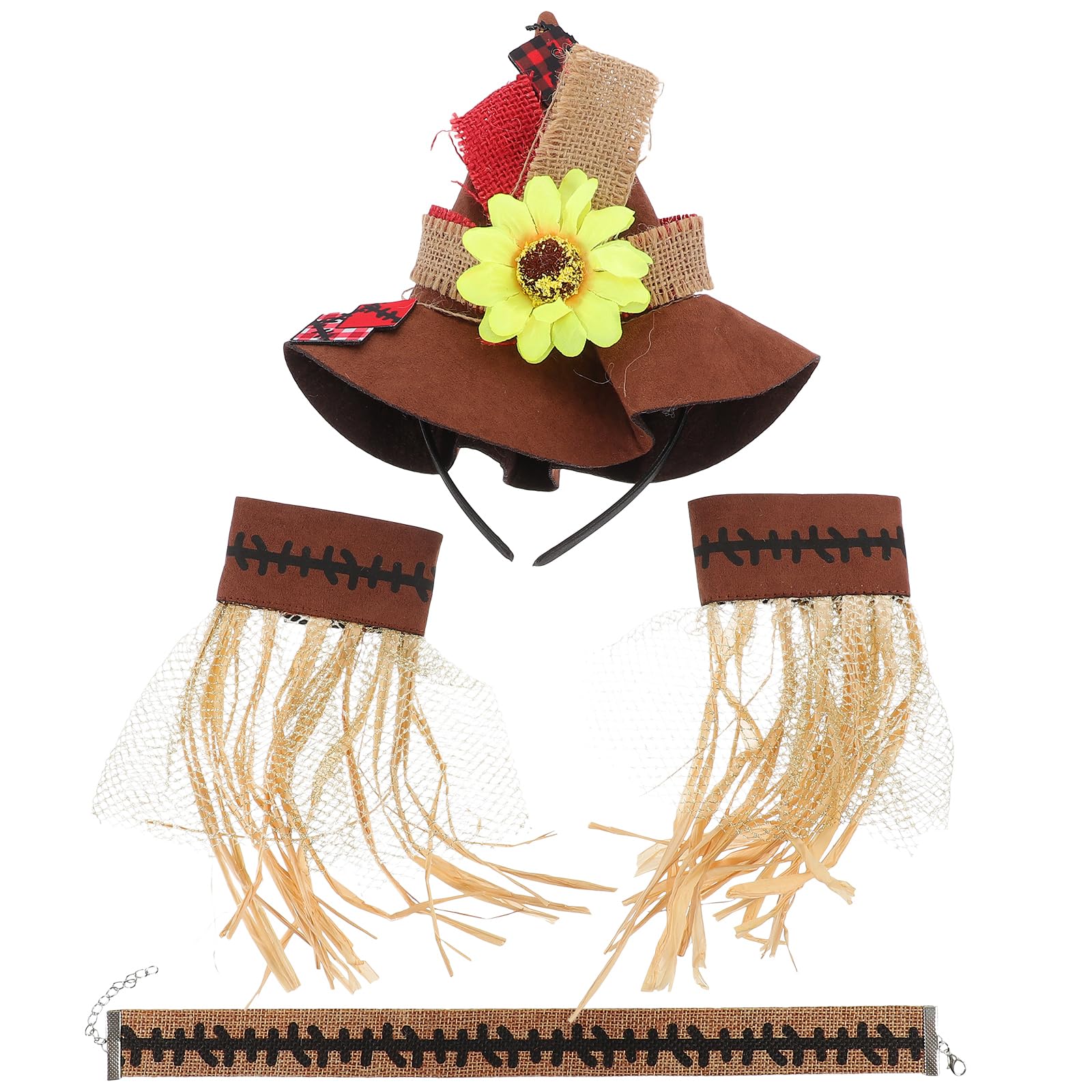 VALICLUD Halloween Scarecrow Costume Set Scarecrow Hat Necklace Wristband Cosplay for Halloween Harvest Party Costume