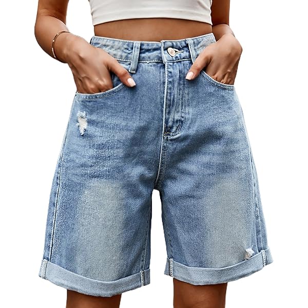 Generic Women's High Waist Denim Shorts Wide Leg Ripped Distressed