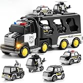 JeeMoien Boys Police Car Set Truck Toys for Kids 3 4 5 Years Old Boy | 5 in 1 Transport Carrier Truck for Boys 3-5, Christmas Birthday Gift 3 4 5 Year Old Kids Toys Aged 3-8 Vehicle Toy