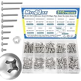 #4-40 Phillips Pan Head Machine Screws Nuts Assortment Kit, 3/16"-1" Length | 310Pcs, 304 Stainless Steel 18-8, UNC Fully Threaded, 9 Sizes for RC Models, 3D Printers, Robotics, Electronics Enclosures