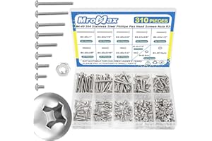 MROMAX 310Pcs #4-40 Phillips Pan Head Machine Screws Assortment Kit 304 Stainless Steel Assorted Nuts and Bolts Fully Machine Thread(#4-40x3/16, 1/4", 5/16", 3/8", 1/2", 5/8", 3/4", 7/8", 1")