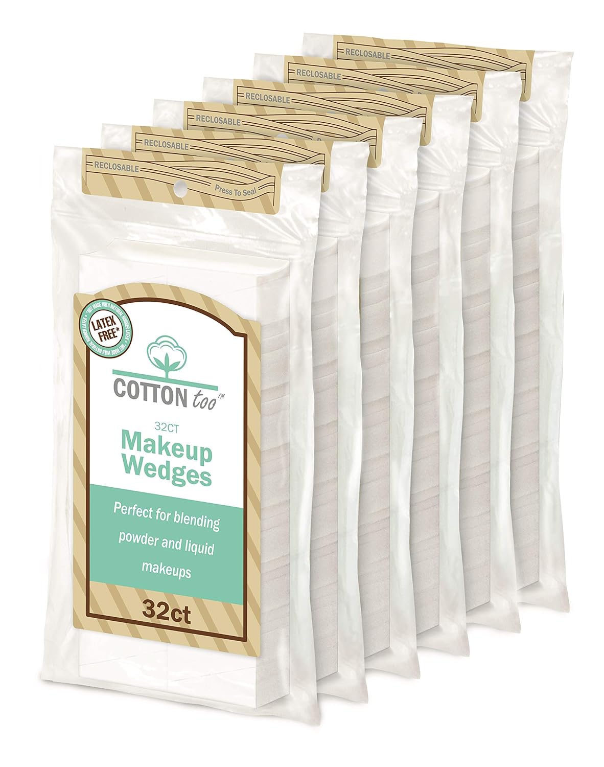 Cotton Too Premium 32 Count Latex-free Cosmetic Wedges, 6 Pack : Beauty