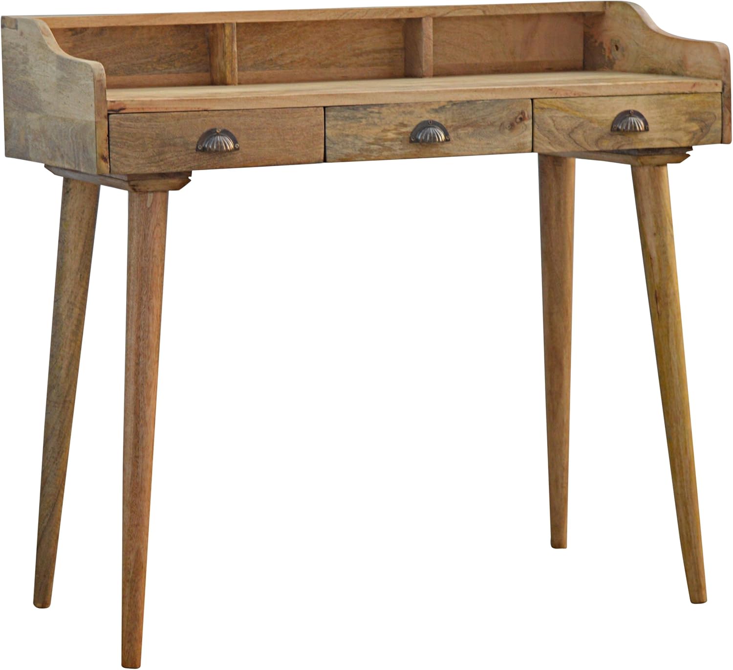 Global Vision Company Artisan Furniture Nordic Writing Desk with 3 Drawers and Gallery Back, Wood, Natural Oak Finish - Image 5