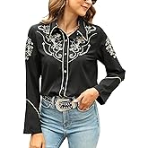 Western Shirts for Women Cowgirl Sexy Dressy Long Sleeve Black Embroidered Button Up Ladies Blusas Vaqueras para Mujer