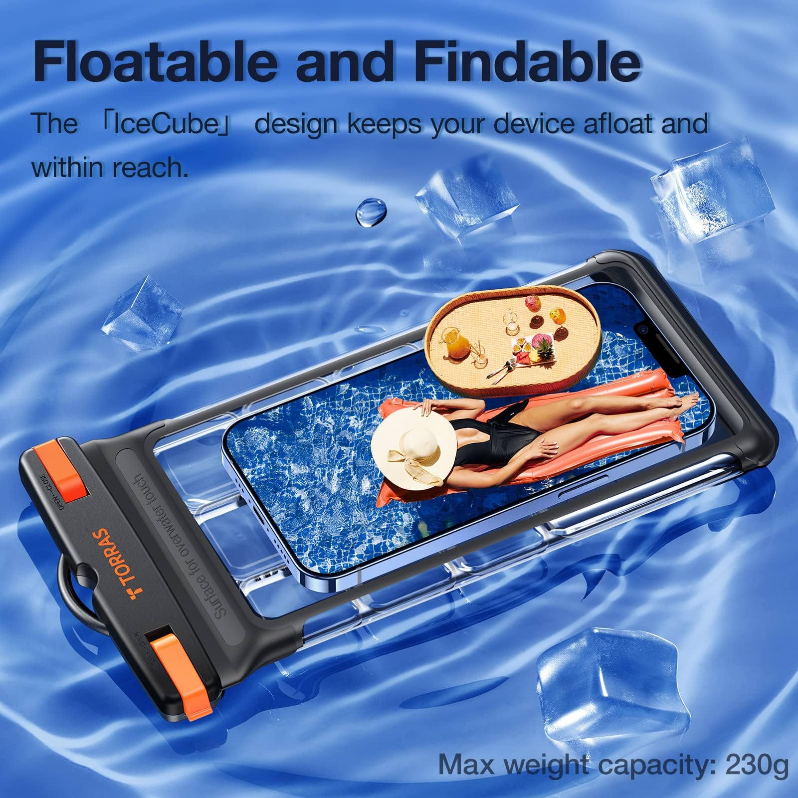 TORRAS Icecube IPX8 Waterproof Phone Pouch, Underwater Screen Touchable, Waterproof Phone Case for Snorkeling, Adjustable Lanyard, Vacation Essentials for iPhone 15 Pro Max/14/13 Samsung, Black 6.9''