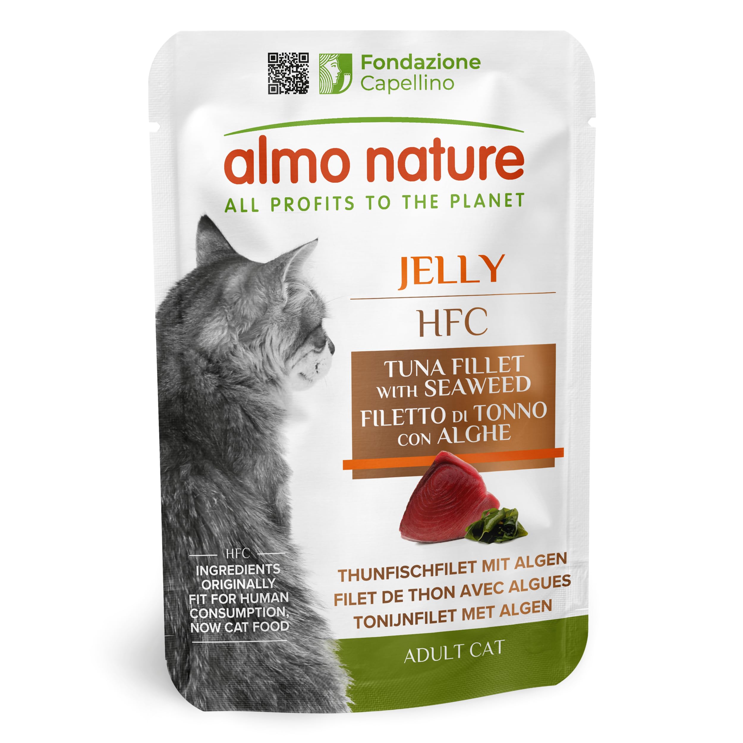 Almo Nature HFC Jelly - Wet Cat Food for Adult Cats - Tuna Fillet and Seaweed - Human-Grade, Gluten-Free, Monoproteic - 55g (Pack of 24)