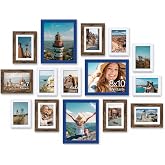 Vittanly 15 Pack Gallery Wall Frame Set, Blue, Brown, White | Picture Frames Collage Wall Decor: 3pcs 8x10, 6pcs 5x7, 6pcs 4x6. Picture Frame Set for Wall or Tabletop Display