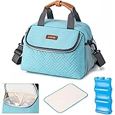 BABEYER Breastmilk Cooler Bag with Ice Pack Fits 6 Baby Bottles up to 9 Ounce, Wearable Breast Pumps Cooler Bag for Nursing Mom Daycare, Work, Travel- Aqua