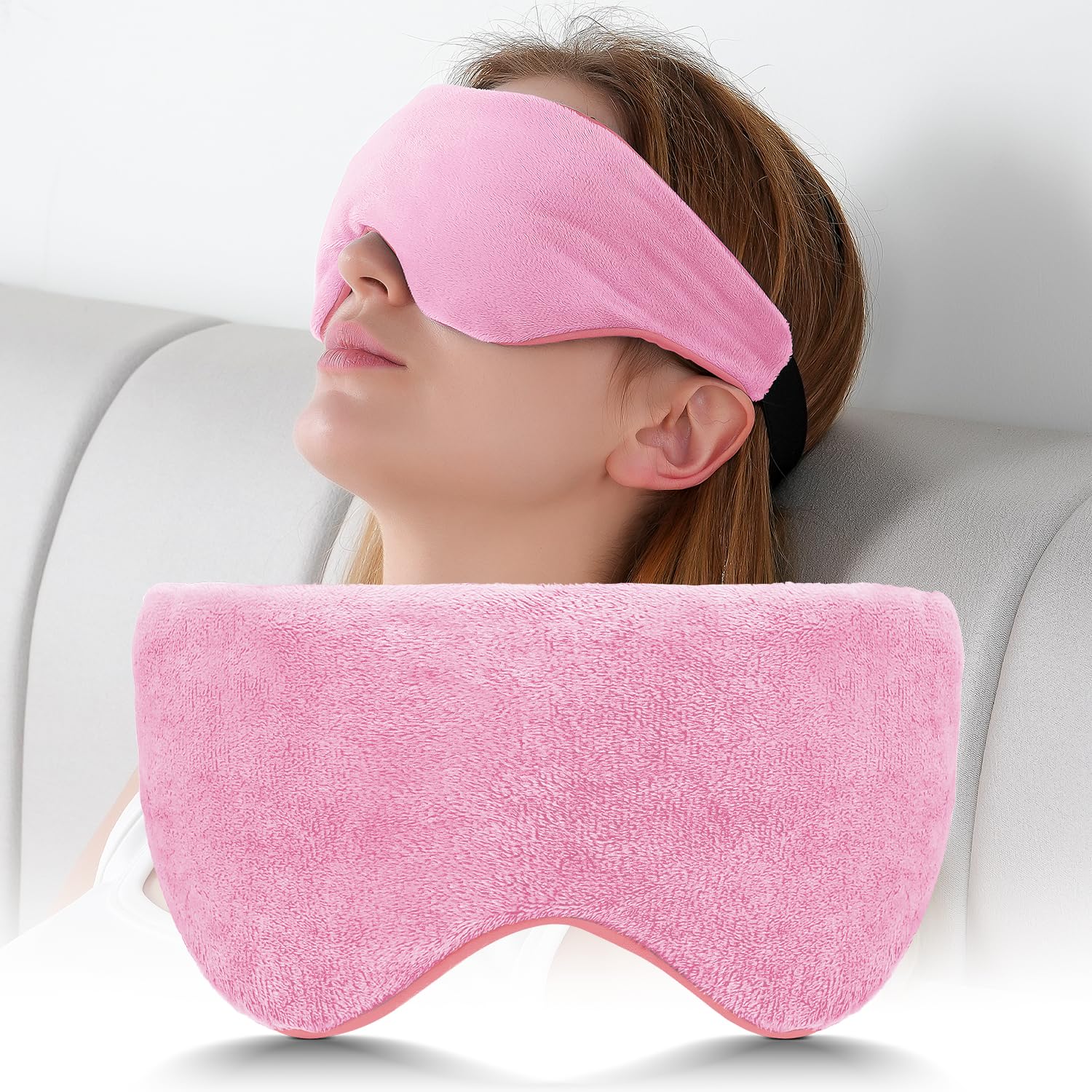 Photo 1 of Sivio Weighted Eye Mask for Women & Men, Heatable and Freezable Weighted Eye Pillow with Silica Beads & Adjustable Strap, Soft Breathable Cotton Eye Cover for Sleeping Faster and Better, Pink