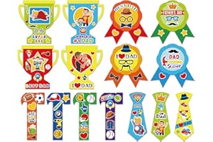 Qyeahkj 30pcs Father's Day Craft Kits for Kids, Fun DIY Paper Handmade Trophy Tie Craft for Daddys Day Girls Boys Home Classroom Indoor Game Activities Favors