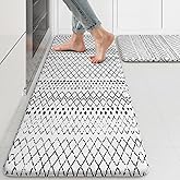 KIMODE Kitchen Mats 2PCS,Cushioned Anti Fatigue Kitchen Rugs and Mats,Non Skid Waterproof Kitchen Mats for Floor,Comfort Foam Standing Mat for Home, Office,Sink,Laundry,Desk,Black and White