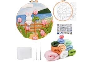 kgxulr Needle Felting Kit, Felt Painting Kit for Beginners, Felt Painting Set with Wool, Needle Felting Pad, Felting Needles, Felting Wool, Decorative Frame,DIY Instructions，Used for Home Decoration