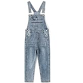 KIDSCOOL SPACE Baby Little Boys Slim Fit Jeans,Ripped Bib Pocket Fashion Denim Overalls