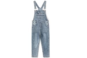 KIDSCOOL SPACE Baby Little Boys Slim Fit Jeans,Ripped Bib Pocket Fashion Denim Overalls