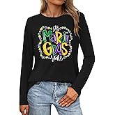 LAZYCHILD Mardi Gras Shirt for Women: Fat Tuesday Shirts Mardi Gras Long Sleeve New Orleans Carnival Party Tops