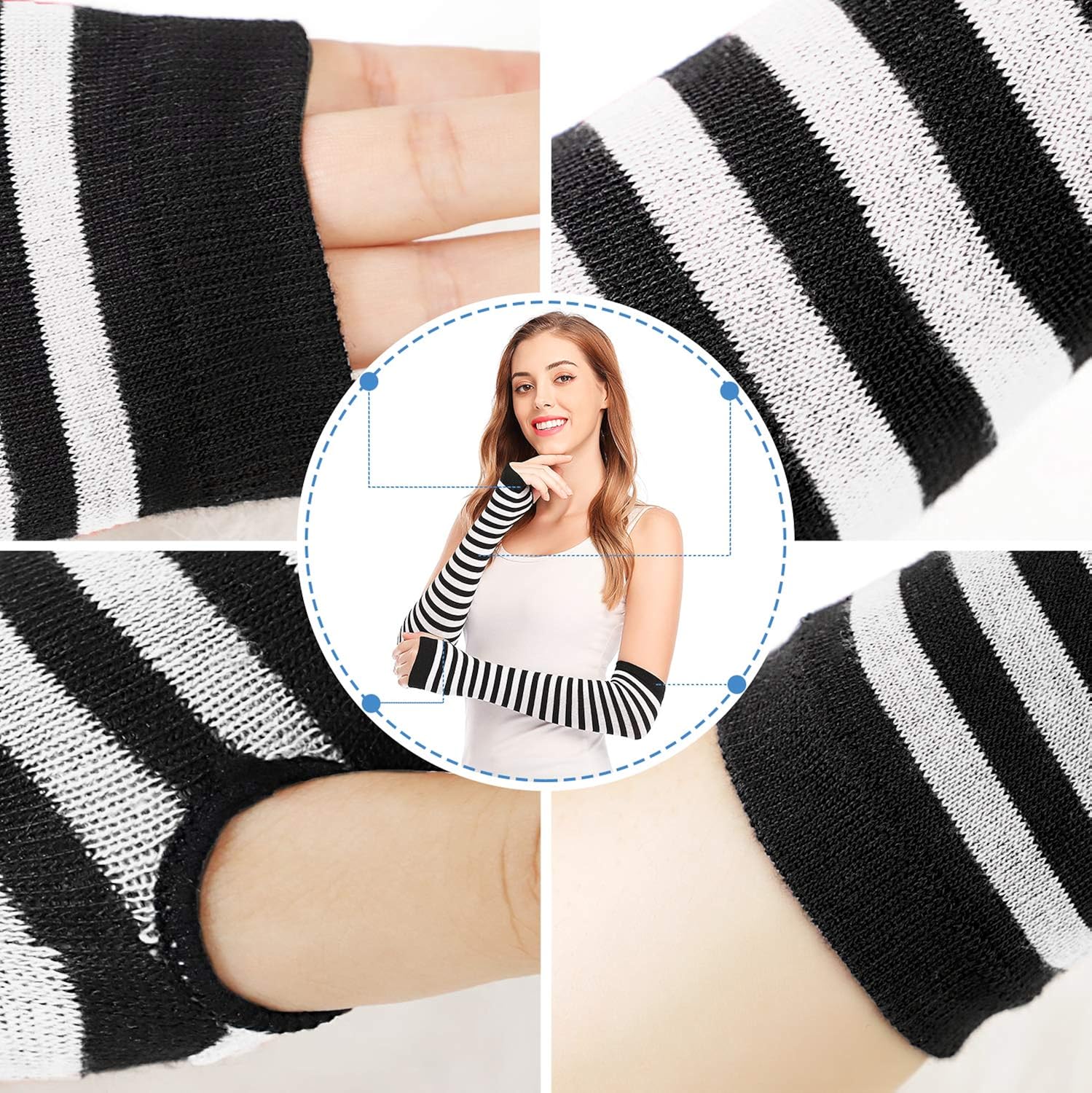 Punk Gothic Rock Long Arm Warmer Fingerless Gloves, Black White at  Women’s Clothing store