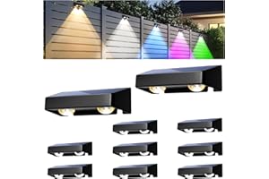 AUDERWIN Solar Fence Lights Outdoor, Solar Wall Lights 9 Fixed Colors ＆ Color Changing Modern Solar Powered Deck Lights for Step Stair Patio Backyard Porch Railing House Number decor, IP65 Waterproof (10 Pack)