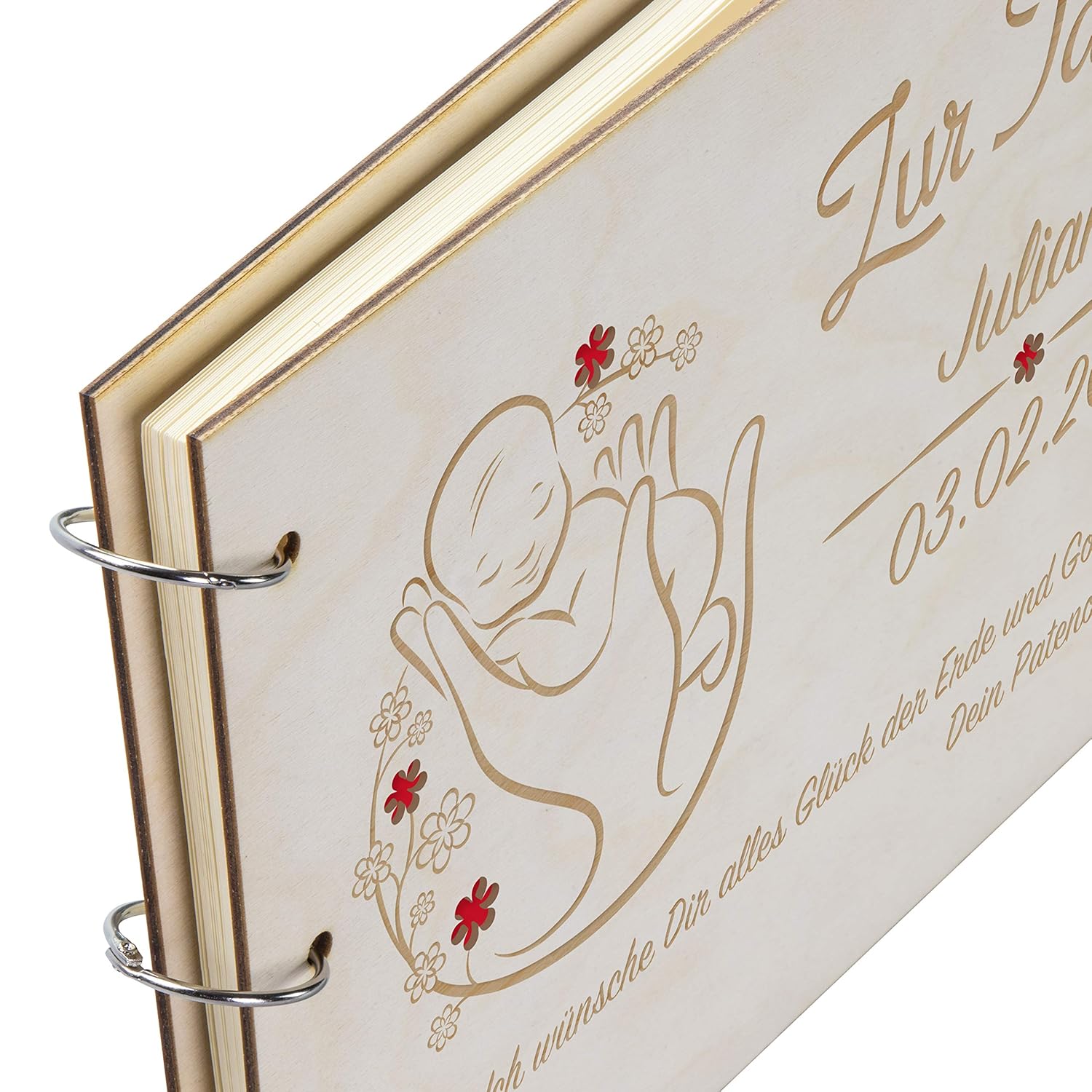 Fotoalben Baby LAUBLUST FotoAlbum aus Holz mit Gravur A4Format Blumen