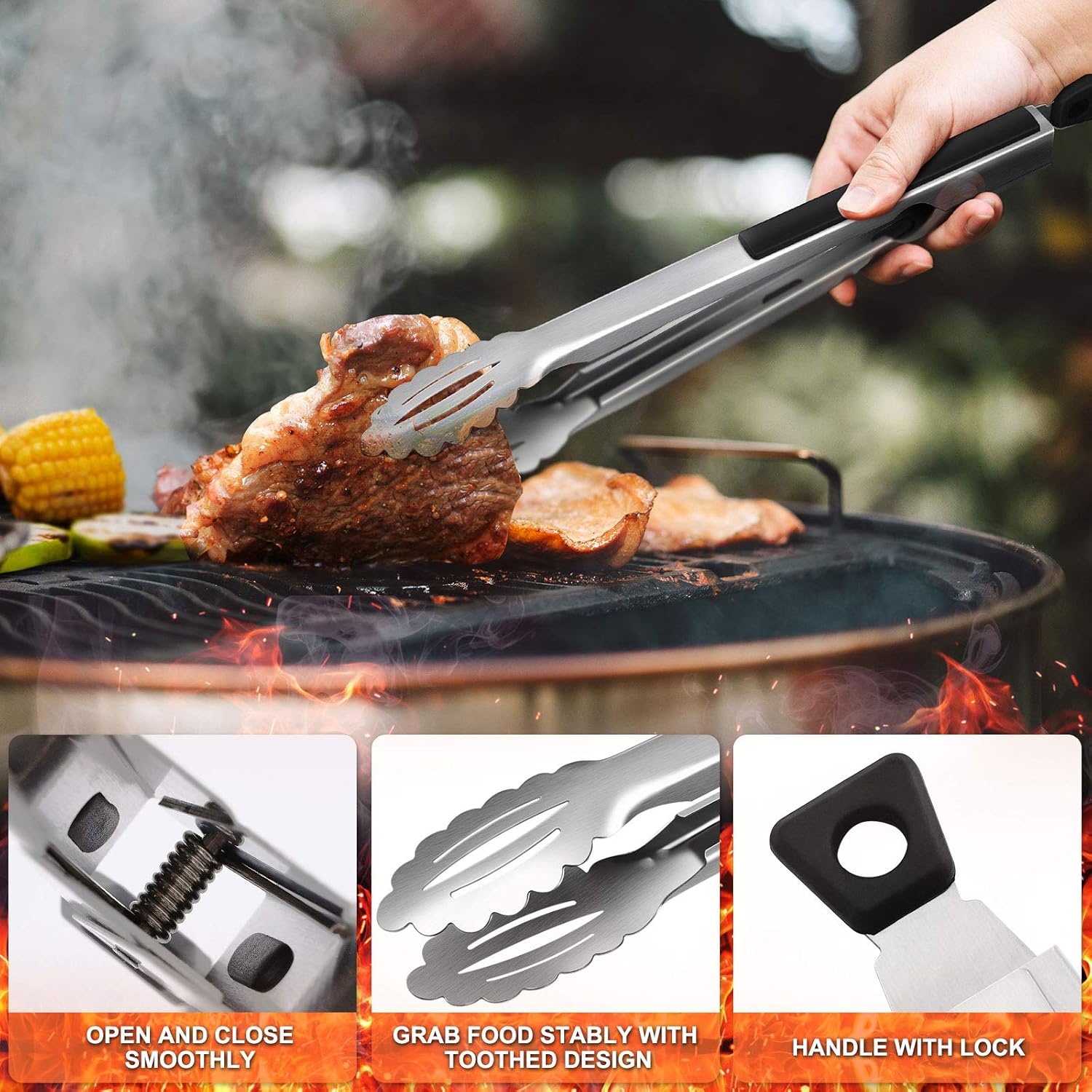 Homemaxs 25PCS Grilling Accessories, BBQ Grill Tools Set with Case, Barbecue Tools for Men, Extra Thick & Long Stainless Steel, Cleaning Brush, Meat Claw, Kabob, Meat Injector for Camping/Backyard BBQ : Garden & Outdoor
