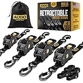AUGO Retractable Ratchet Straps | 4 Heavy Duty Ratchet Straps Self Retractable Tie Down Straps with Soft Loops & Storage Bag for Motorcycle, Truck, Trailer, Cargo Van | 1200 Lb Break Strength 1” x 10’