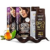 Professional Coloring kit - Permanent color cream hair dye. Gray Coverage. 7.77 Deep Pearl Brown + Brown Color Shampoo and Conditioner Kit for Revives the Color.