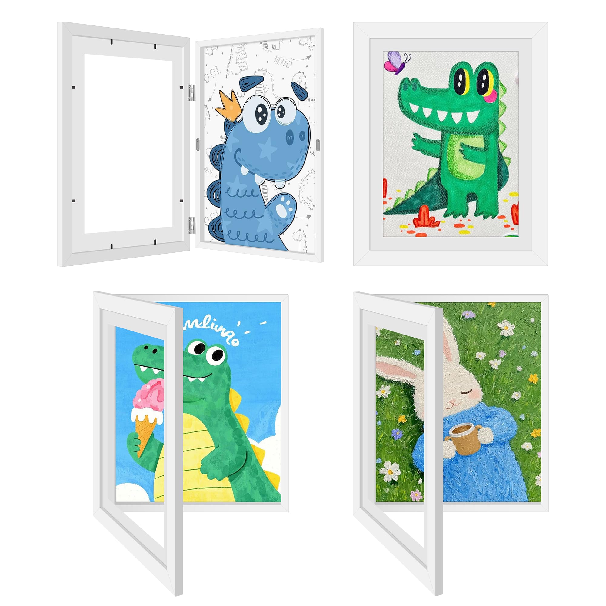 Photo 1 of 4 Pack Kids Artwork Frames Changeable 8.5 x 11 Inch Children Art Projects Children Art Frames Front Opening Picture Display Frame Holds 150 Drawings for Craft Storage, Room Decor, Portfolio, White