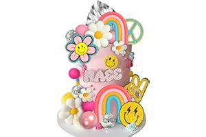 ZXSWEET 25 PCS Groovy Cake Topper Boho Rainbow Hippie Cake Decoration with Disco Balls and Daisy Flowers for Groovy Theme Birthday Party Supplies