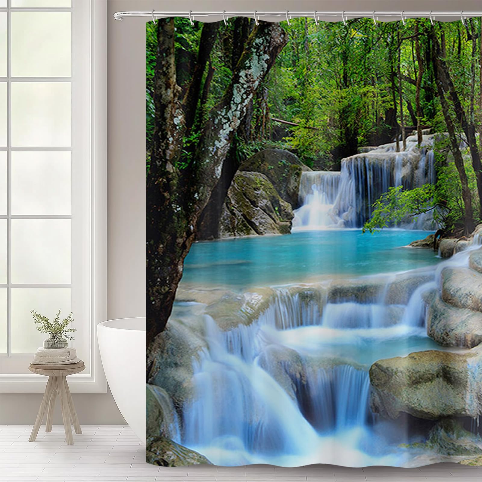 WOWTOY Shower Curtain with 12 Hooks, Waterproof Polyester Fabric Bathroom Bathtub Shower Curtain Liner, Weighted Hem, Washable, Quick Dry (180 x 180cm, Garden 01)