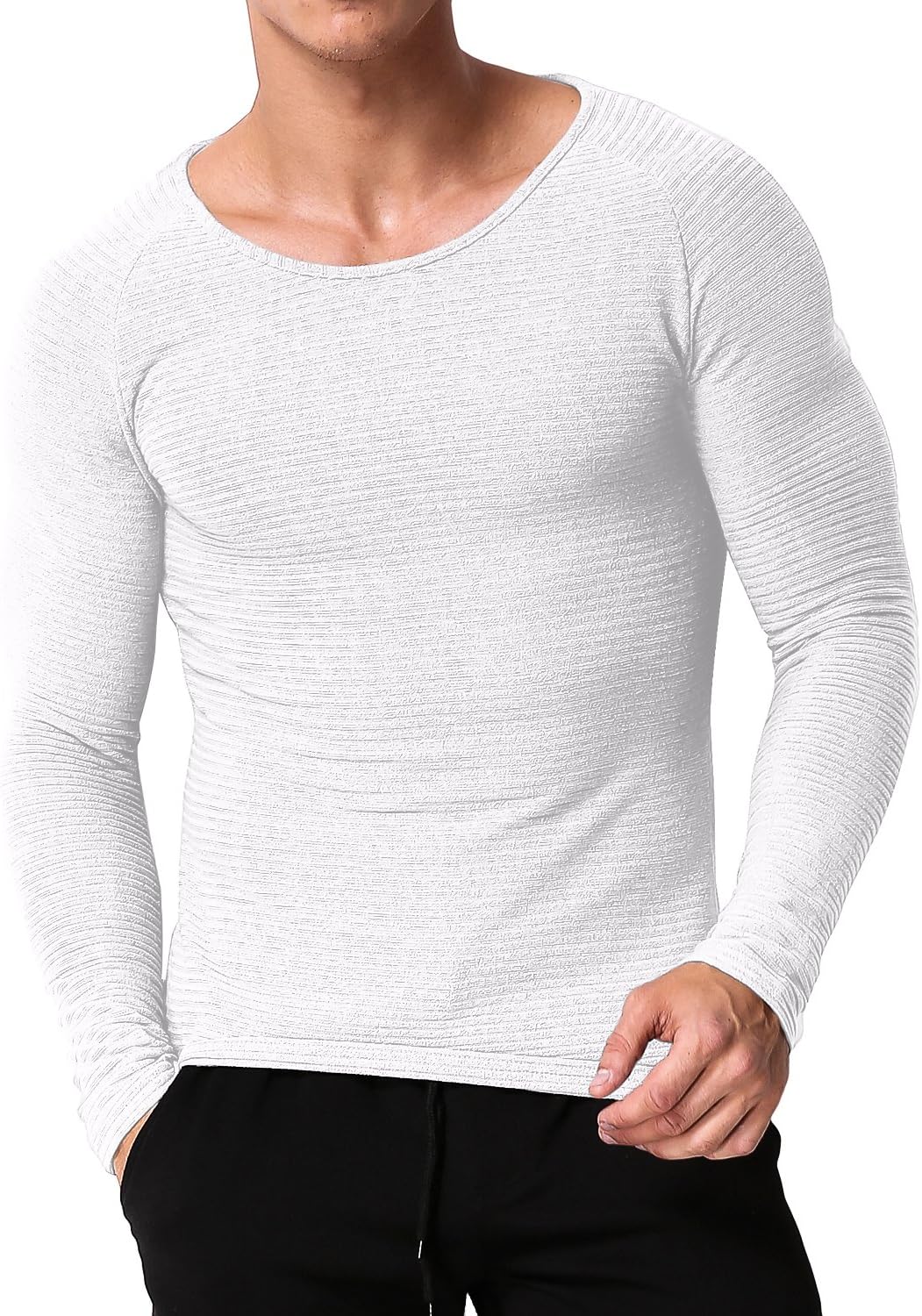 MODCHOK Men's Crew Neck Long Sleeve T Shirt Slim Fit Casual Tee Tops Plain Sweatshirt Jumper