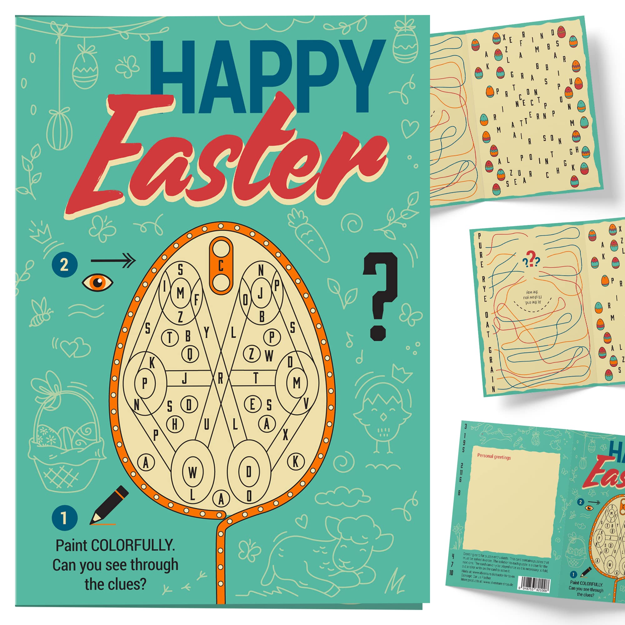 3x set puzzle greeting Easter cards for puzzle enthusiasts. Clever combination of Easter card & Escape Room