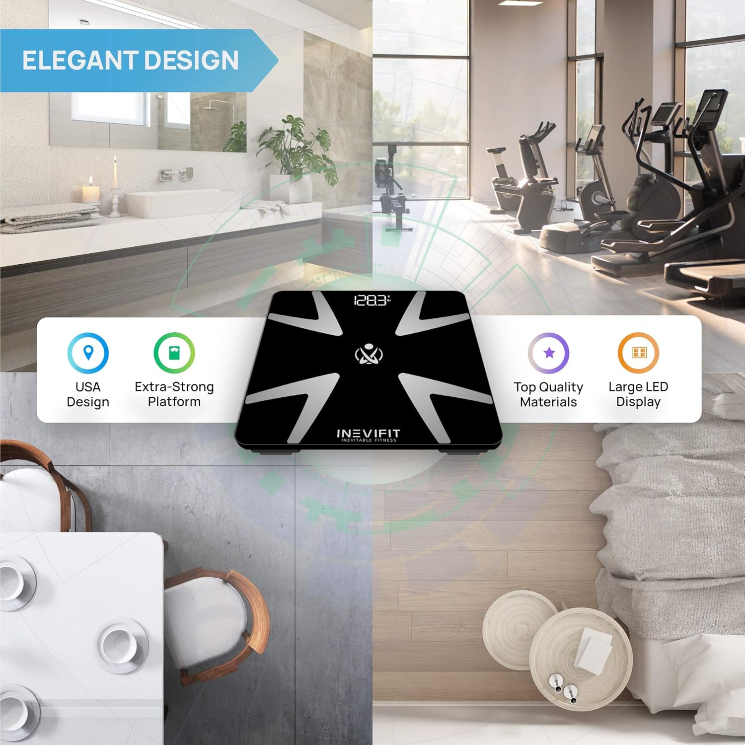 INEVIFIT Smart Body Fat Scale, Highly Accurate Bluetooth Digital Bathroom Body Composition Analyzer, Measures Weight, Body Fat, Water, Muscle, BMI, Visceral Fat & Bone Mass for Unlimited Users: Health & Personal Care